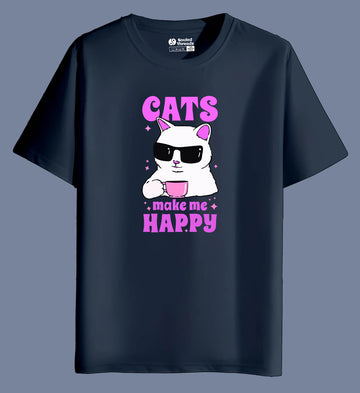 Cats make me Happy Unisex Half Sleeve T-shirt